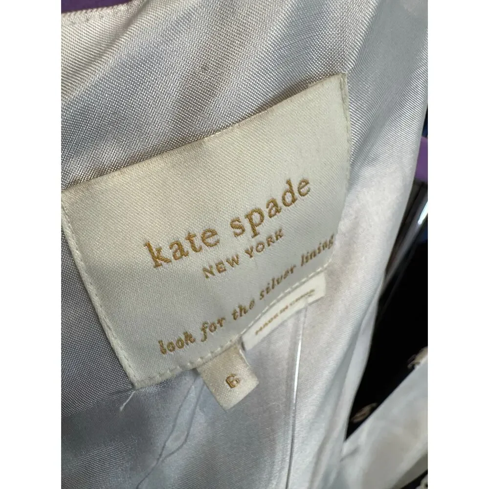 Kate Spade Blue Doodled Polka Dots Silk Bow Waist Blaine Dress women's 6 New